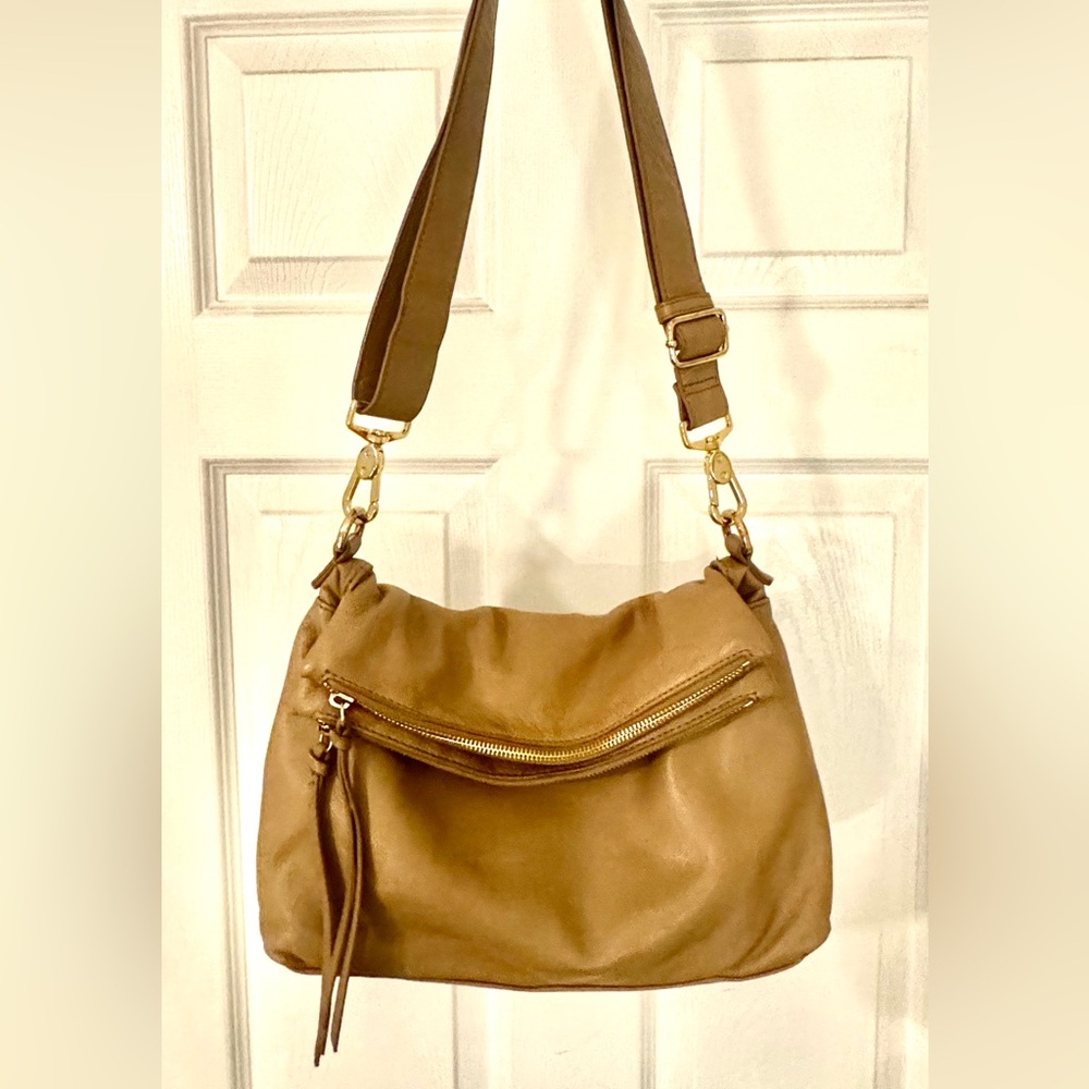 Margot Tan Leather Shoulder Bag with Gold Hardware